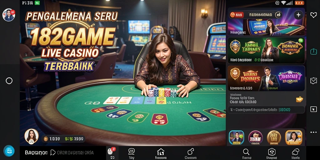 Screenshot utama 182GAME menampilkan dealer langsung dan meja permainan.