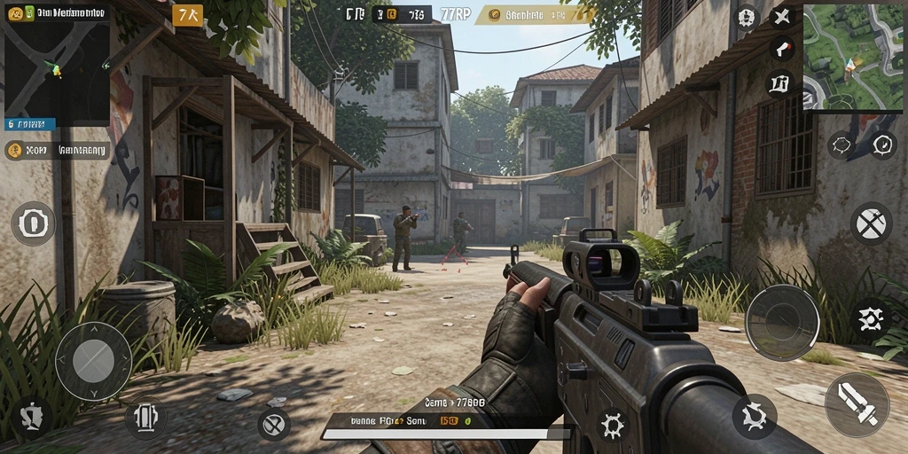 Screenshot gameplay 77RP menampilkan aksi tembak-menembak yang intens.