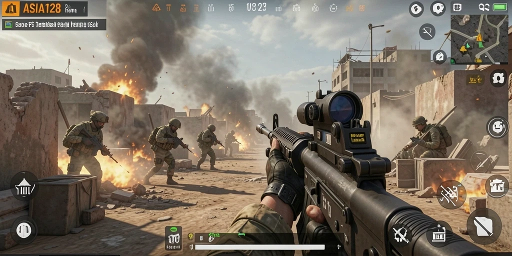 Tampilan seru dari gameplay ASIA128 dalam laga FPS.