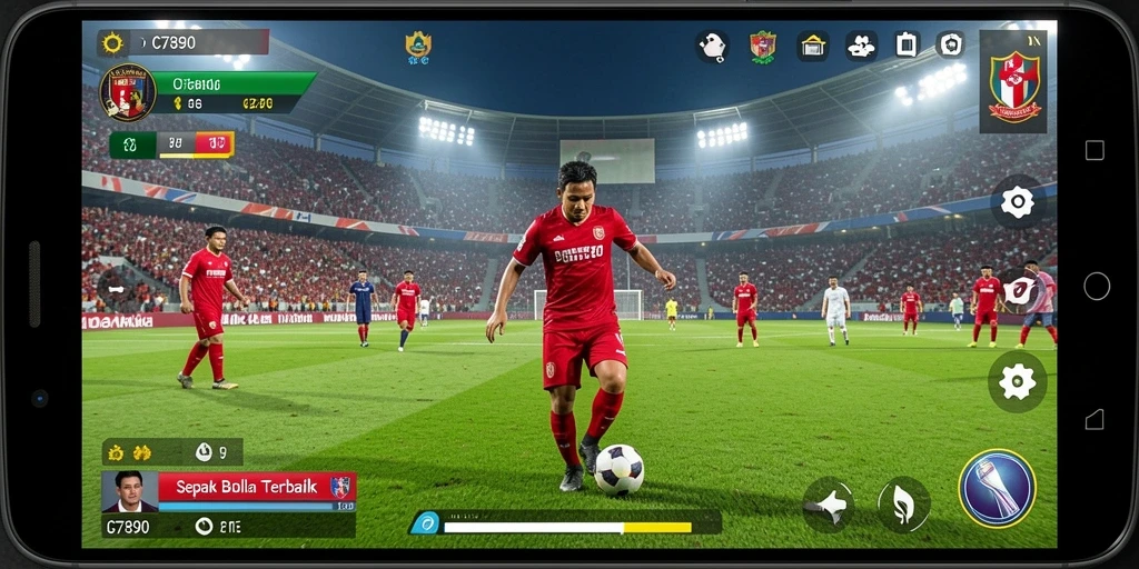 Screenshot C7890 menunjukkan aksi seru di lapangan sepak bola.