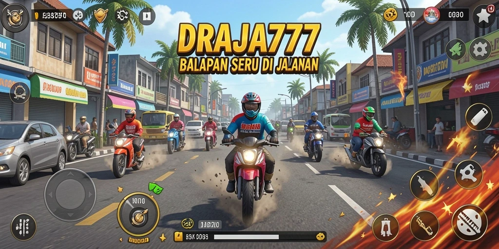 Tampilan gameplay DRAJA777 dengan aksi balapan yang mendebarkan.