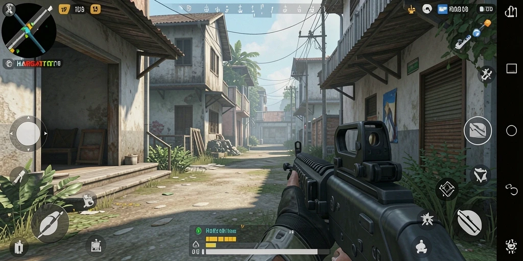 Screenshot HARGATOTO menampilkan pertempuran FPS yang intens.