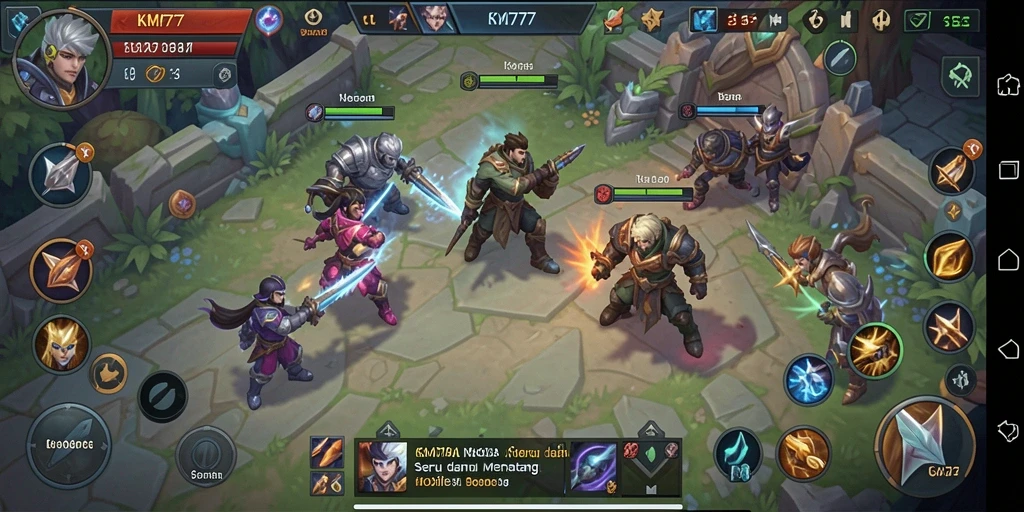 Tampilan aksi seru dan strategi dalam gameplay KM777.