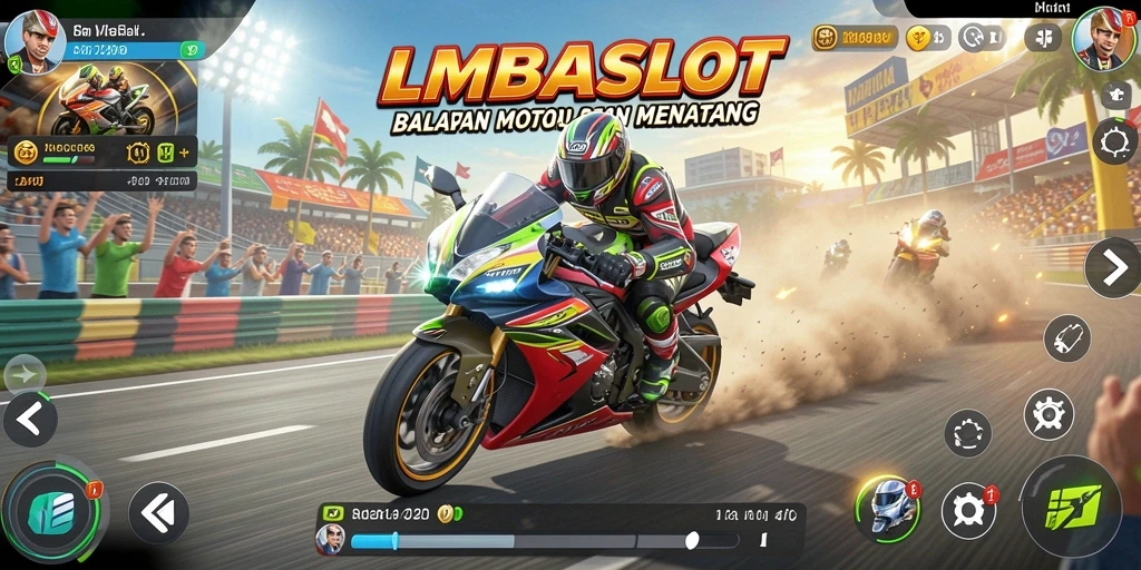 Tampilan gameplay seru LMBASLOT dengan motor balap yang menantang.
