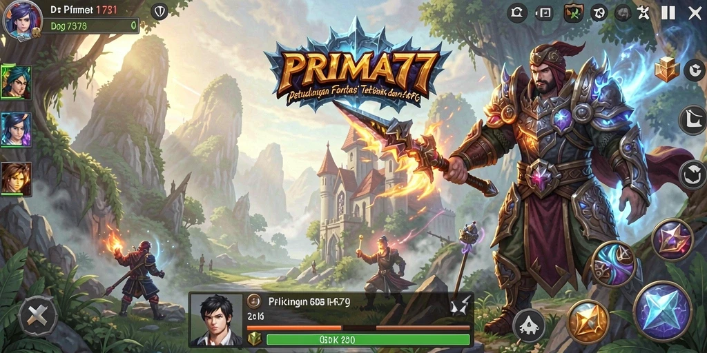 Tampilan gameplay ARPG yang menegangkan dan penuh aksi di PRIMA77.
