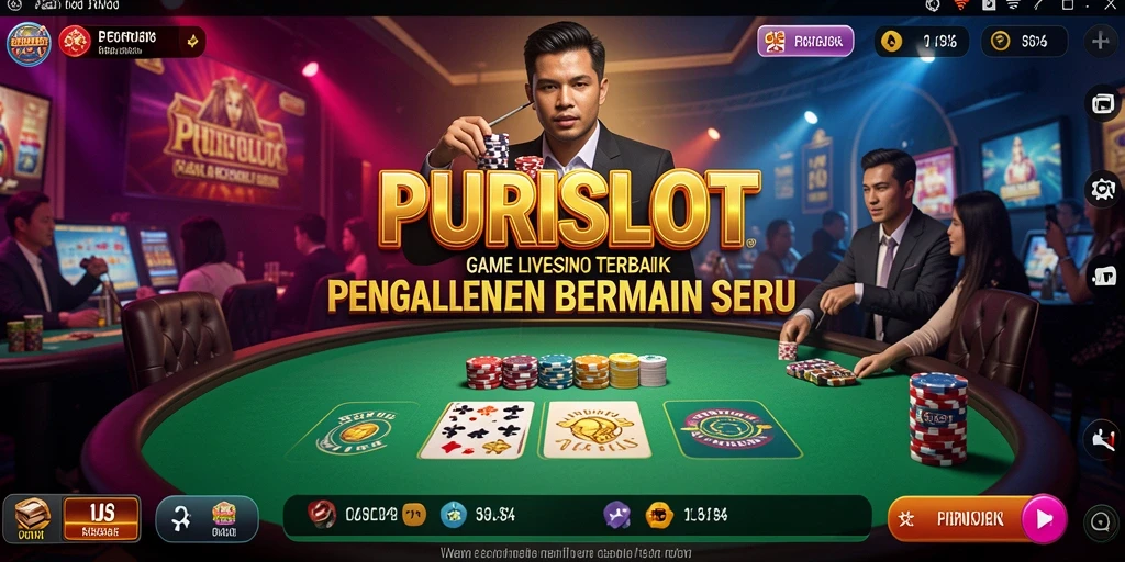 Screenshot gameplay PURISLOT menunjukkan dealer dan permainan yang menarik.