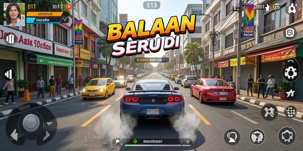 Screenshot S13 menampilkan aksi balapan yang mendebarkan di trek.