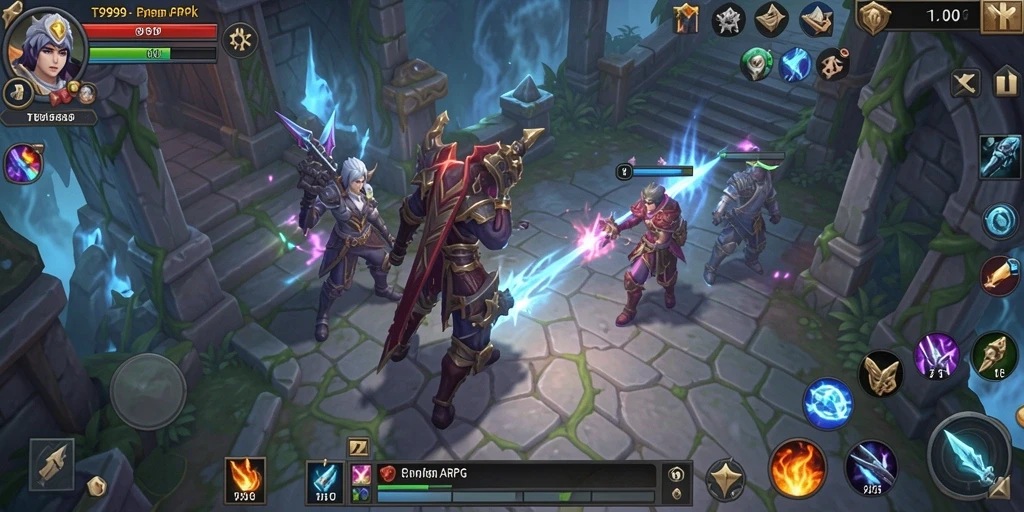 Tangkapan layar gameplay T9999 yang menampilkan pertempuran ARPG yang seru.